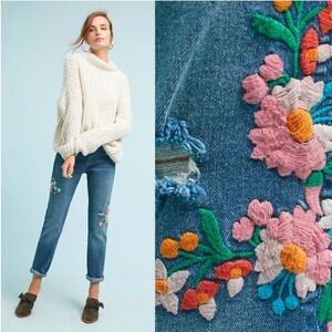 Pilcro and the Letterpress Anthropologie Denim Jeans with Floral Embroidery